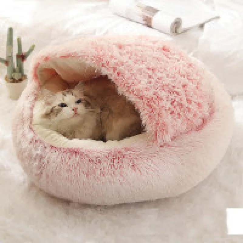 2-in-1 Plush Dog & Cat Bed – Warm, Round, Soft Winter House