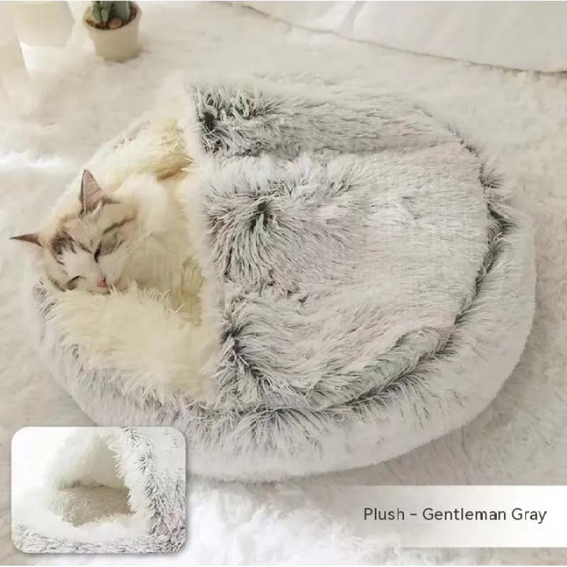 2-in-1 Plush Dog & Cat Bed – Warm, Round, Soft Winter House