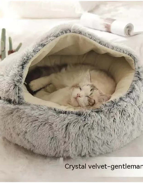 Load image into Gallery viewer, 2-in-1 Plush Dog &amp; Cat Bed – Warm, Round, Soft Winter House
