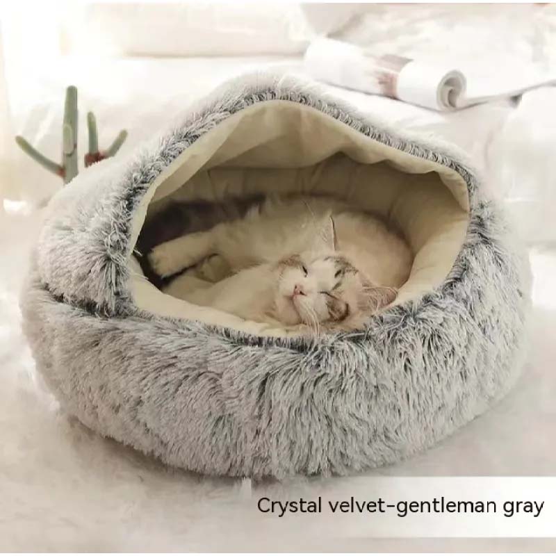 2-in-1 Plush Dog & Cat Bed – Warm, Round, Soft Winter House