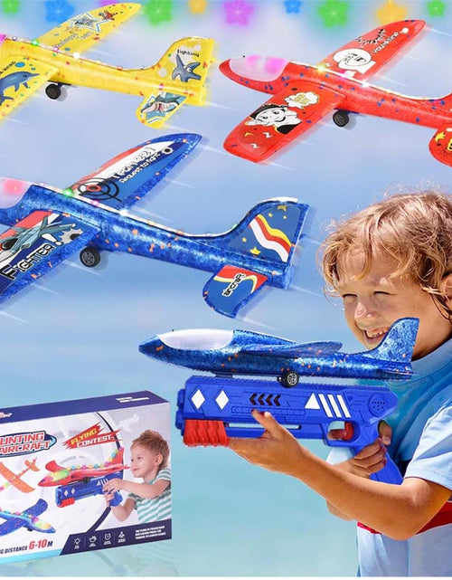 Load image into Gallery viewer, Airplane Launcher Toy 3 Pack Foam Glider Catapult Plane with DIY Stickers
