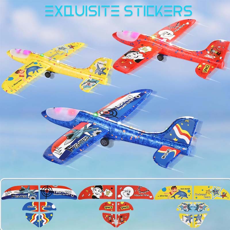 Airplane Launcher Toy 3 Pack Foam Glider Catapult Plane with DIY Stickers