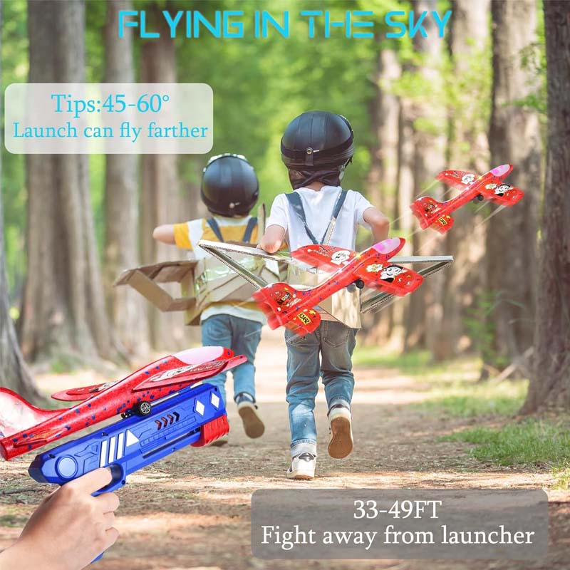 Airplane Launcher Toy 3 Pack Foam Glider Catapult Plane with DIY Stickers