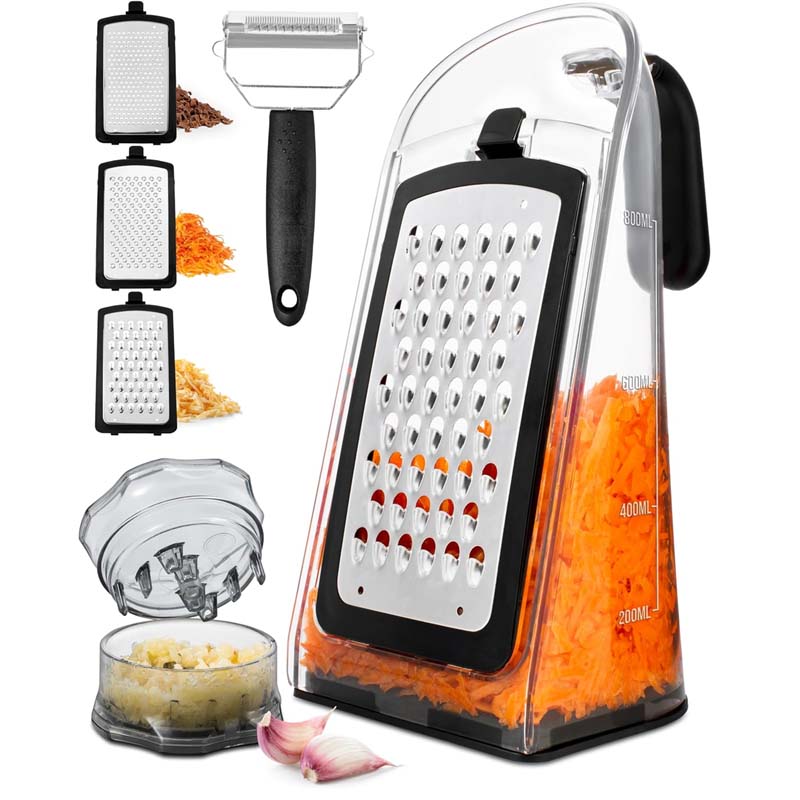 Cheese Grater with Garlic Crusher and Vegetable Peeler