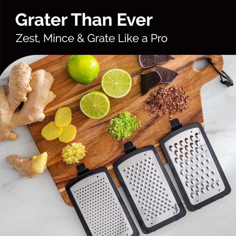 Cheese Grater with Garlic Crusher and Vegetable Peeler