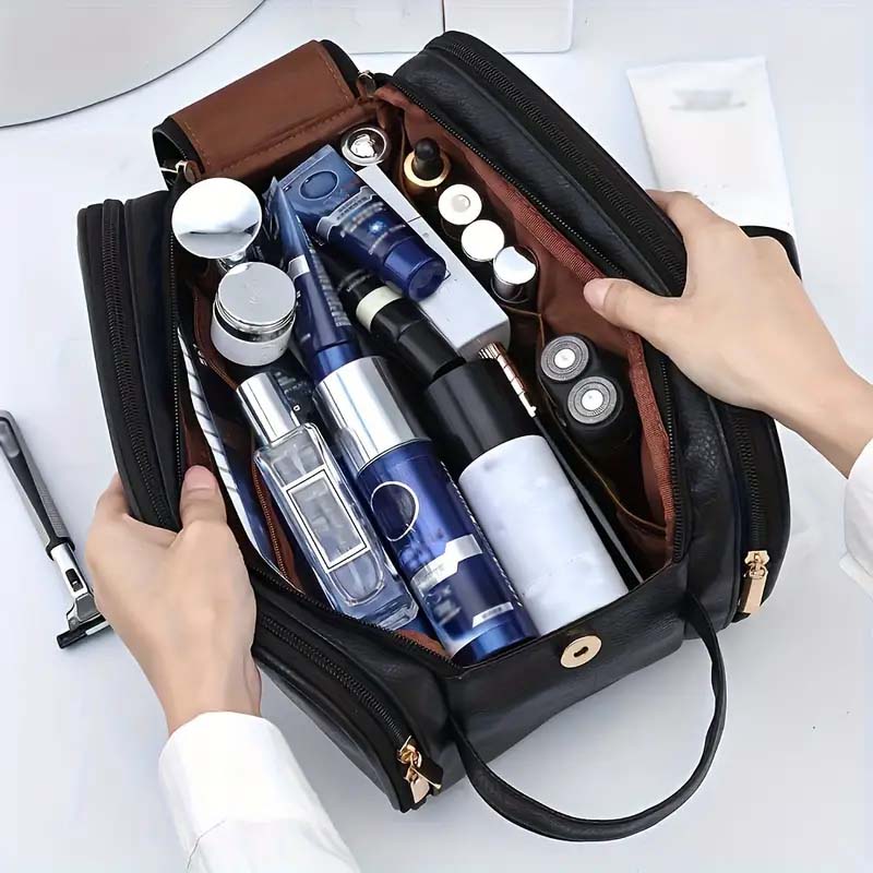 Large Capacity Trifold PU Leather Cosmetic Bag