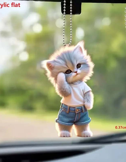 Load image into Gallery viewer, Cute Denim Cat Keychain Adorable Acrylic Pet Car Accessory
