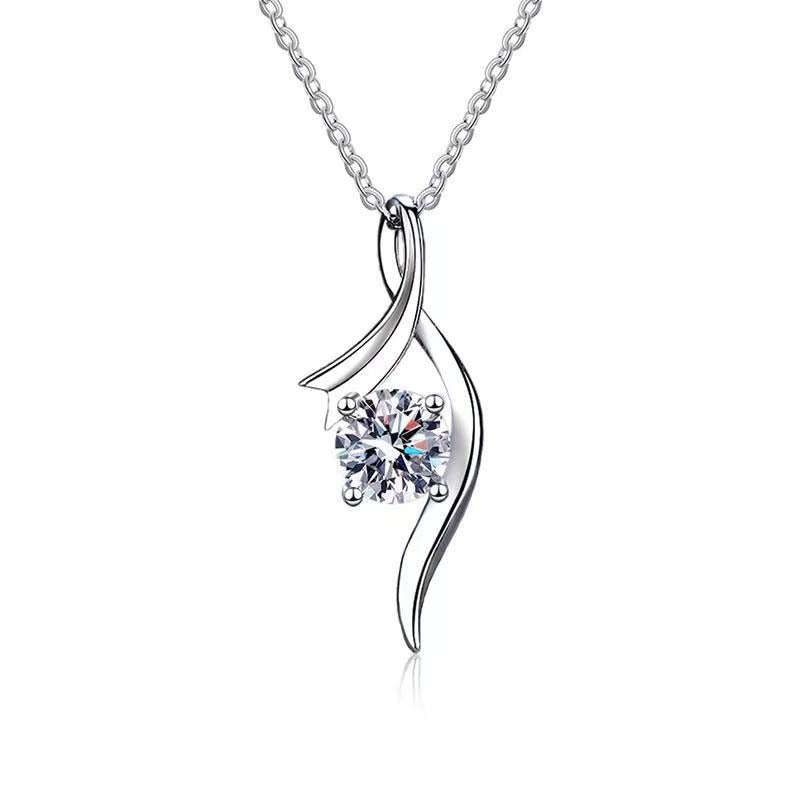 925 Sterling Silver Classic Four-Claw 1 Karat Diamond Necklace