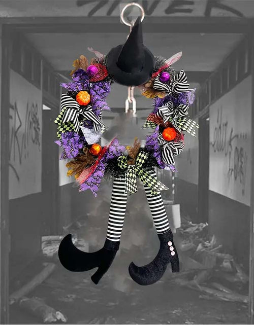 Load image into Gallery viewer, Witch Hat Halloween Door Wreath – Garden Hanging Decoration
