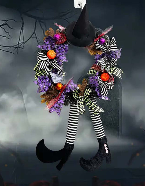 Load image into Gallery viewer, Witch Hat Halloween Door Wreath – Garden Hanging Decoration
