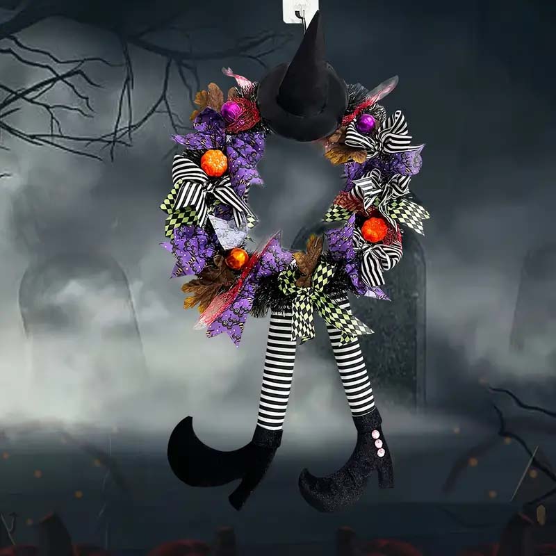 Witch Hat Halloween Door Wreath – Garden Hanging Decoration