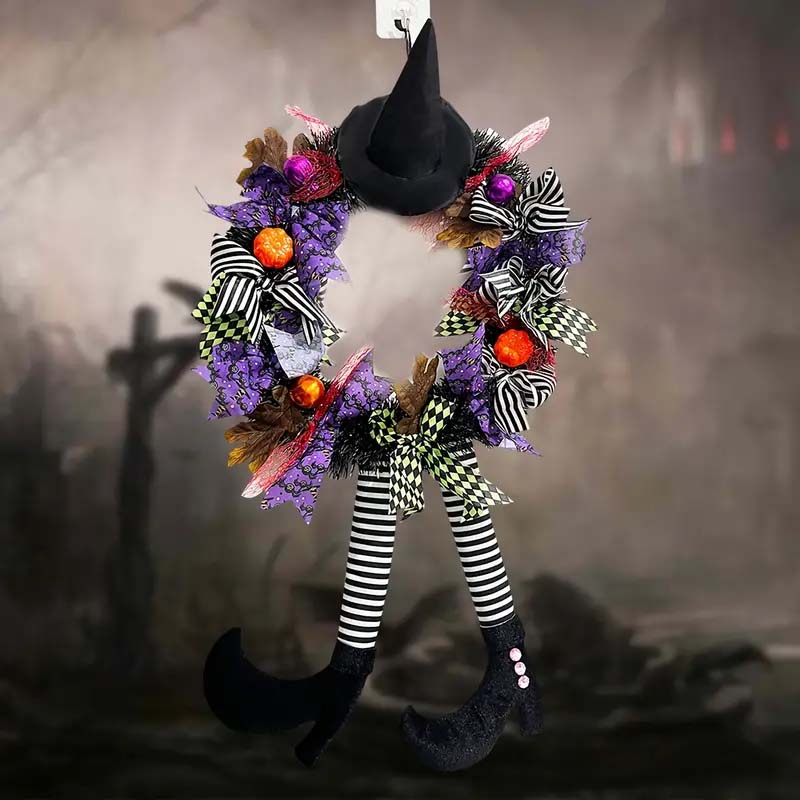 Witch Hat Halloween Door Wreath – Garden Hanging Decoration