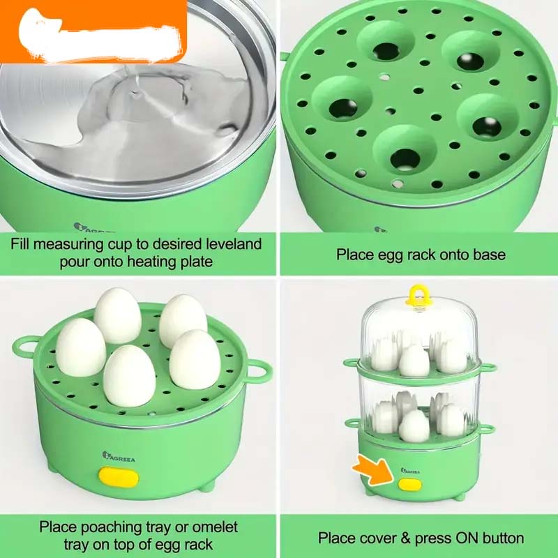 Compact 2-Egg Electric Cooker - Soft, Medium, Hard