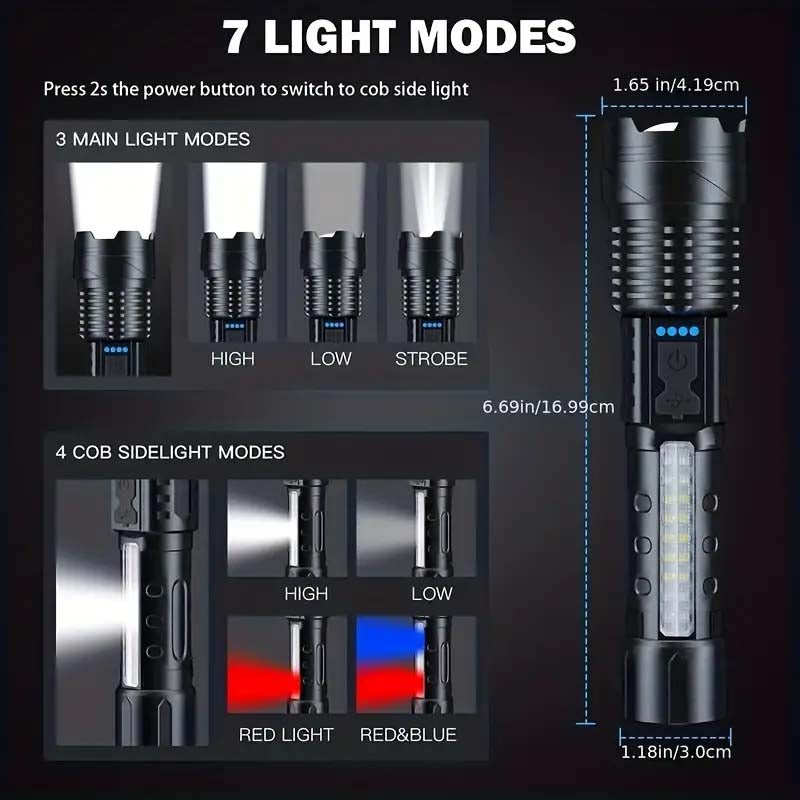 Ultra Bright Rechargeable LED Flashlight - USB Tactical