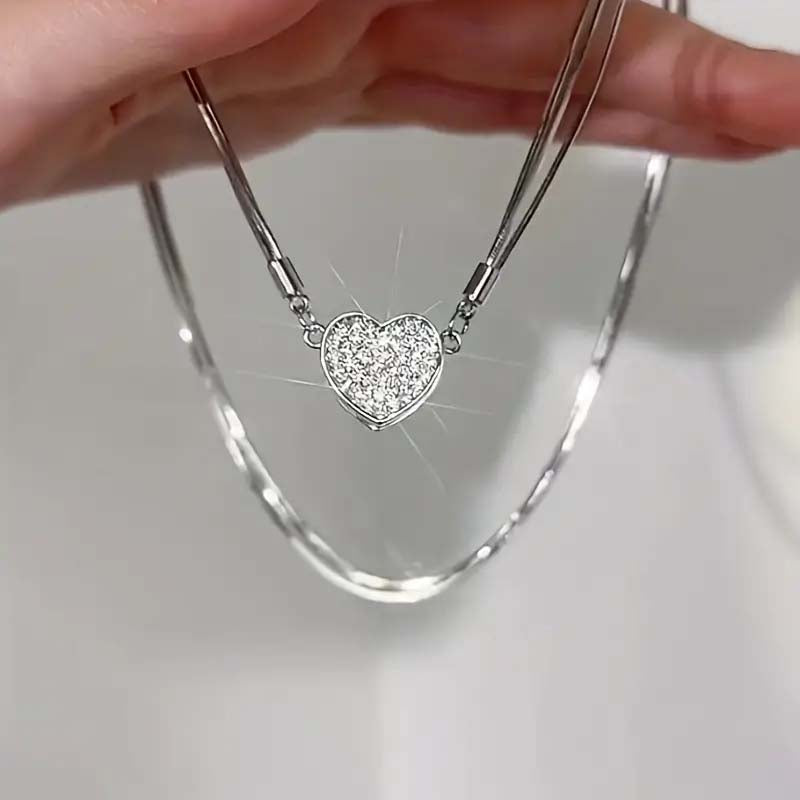 Japanese & Korean Style Heart-Shaped Zircon Necklace