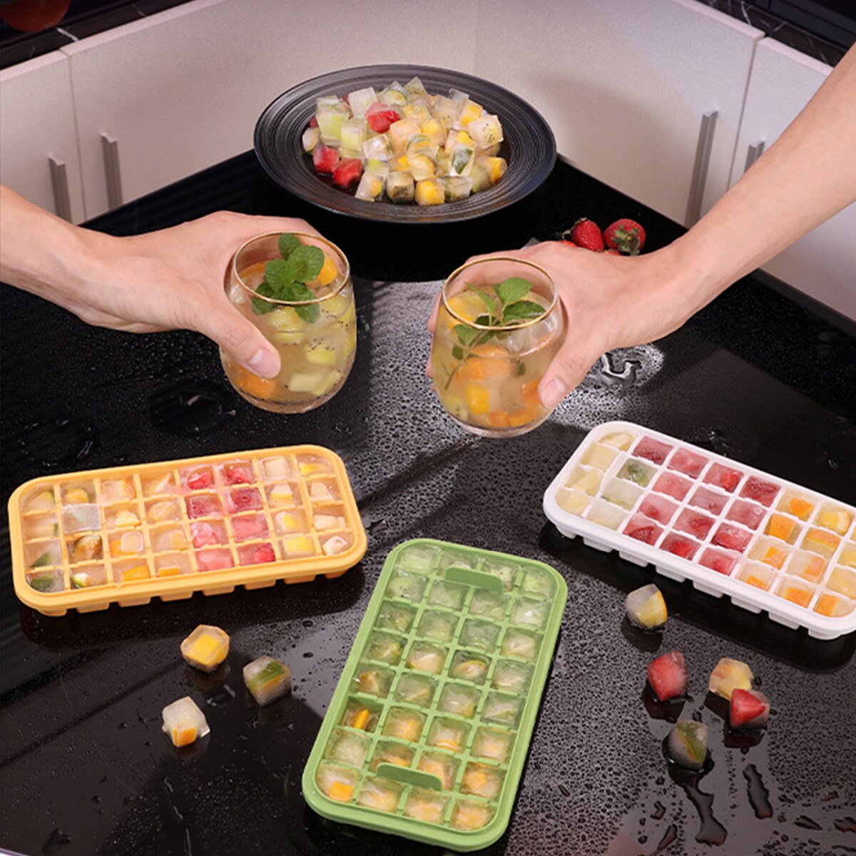 Ice Cube Tray Set - Nugget Ice with Storage, Stackable, Easy Release Zydropshipping