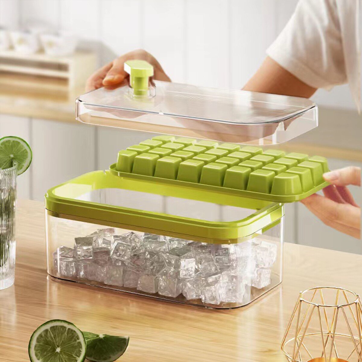 Ice Cube Tray Set - Nugget Ice with Storage, Stackable, Easy Release Zydropshipping