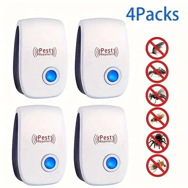 4-Pack Ultrasonic Plug-In Insect Repellent - Non-Toxic Pest Control for Home & Office