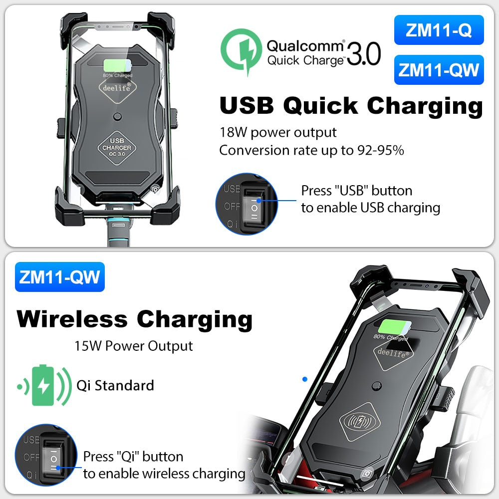 Motorbike and Motorcycle Phone Holder Wireless Charging for MotoX-Grip Zydropshipping