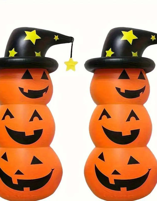 Load image into Gallery viewer, Spooky Halloween Inflatable Pumpkin Stack with Witch Hat – Perfect Outdoor Decor
