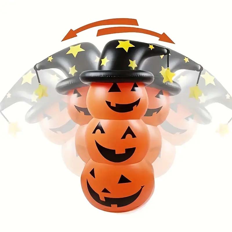 Spooky Halloween Inflatable Pumpkin Stack with Witch Hat – Perfect Outdoor Decor