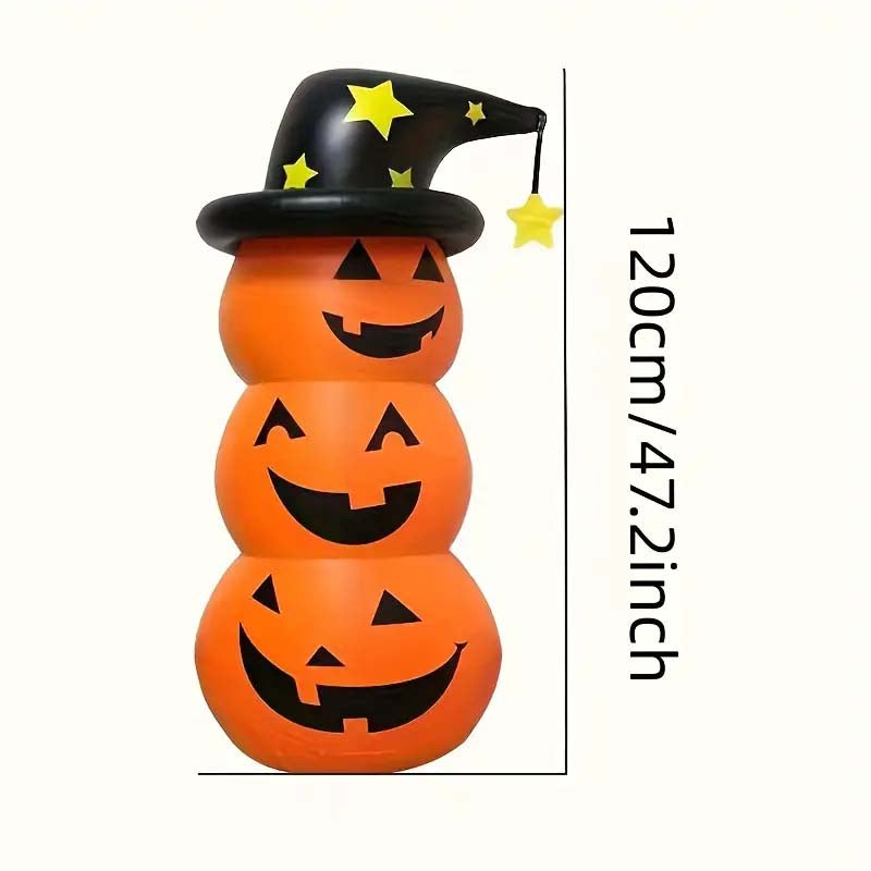 Spooky Halloween Inflatable Pumpkin Stack with Witch Hat – Perfect Outdoor Decor