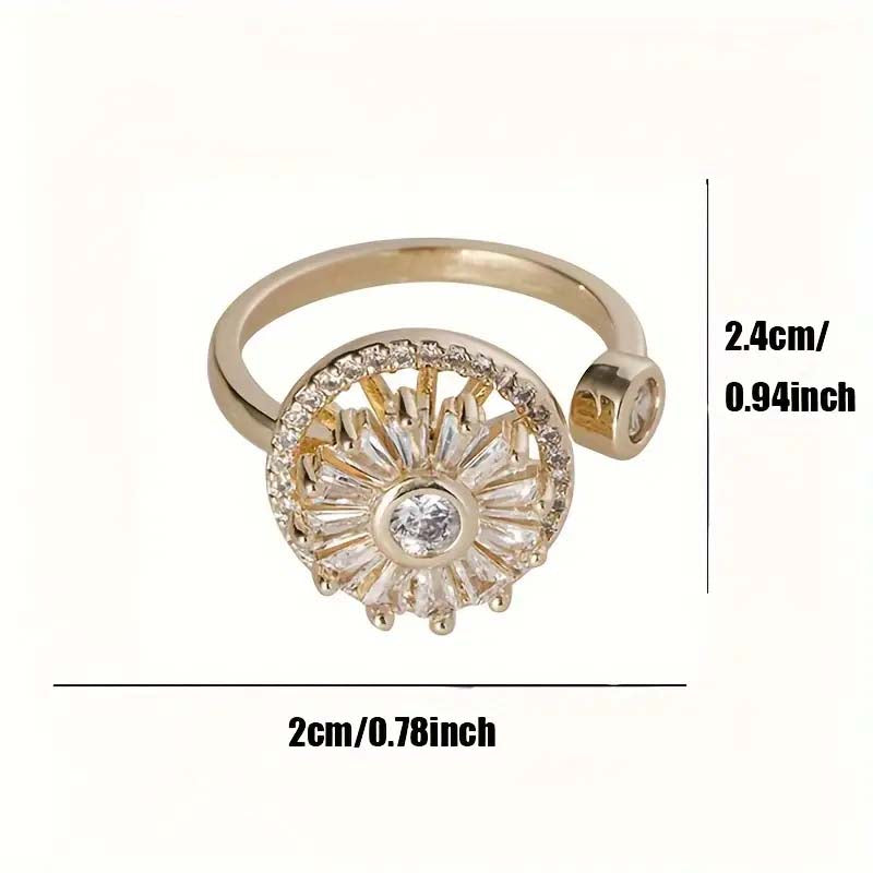 Round Zircon Rotating Open Ring Exquisite Fashion Jewelry