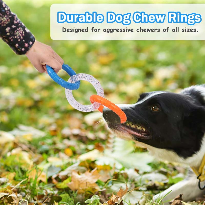 Rubber 3-Ring Tug Dog Toy - Indestructible Interactive Chew Toy for Aggressive Chewers