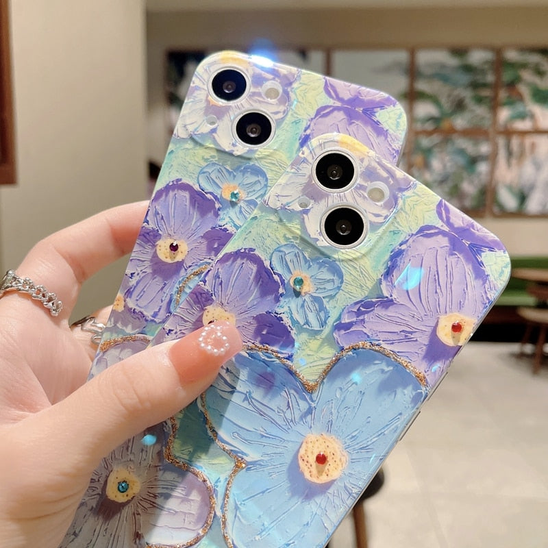 Soft Blue Glitter Flower Case - iPhone 11 to 14, Pro Max, XS, XR, 7 to 8 Plus, SE Zydropshipping