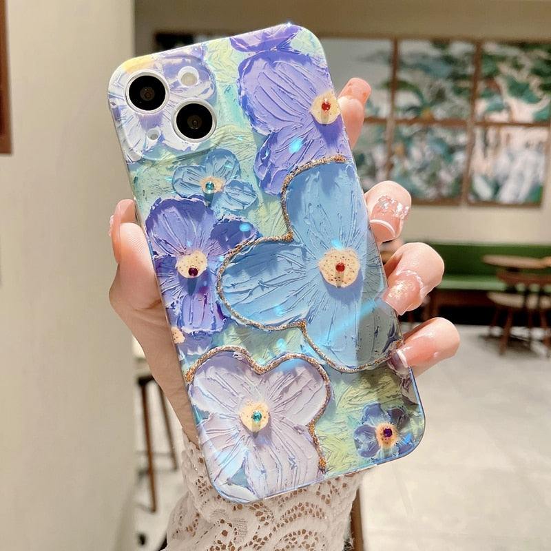 Soft Blue Glitter Flower Case - iPhone 11 to 14, Pro Max, XS, XR, 7 to 8 Plus, SE Zydropshipping