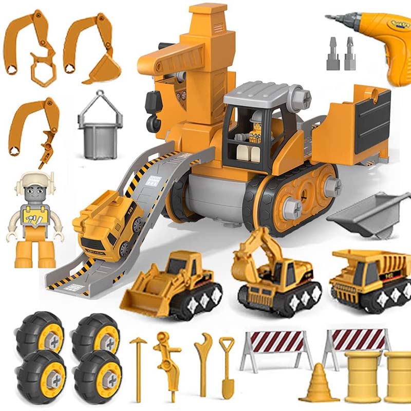 Kids Construction Vehicle Set: Crane Excavator Bulldozer Forklift