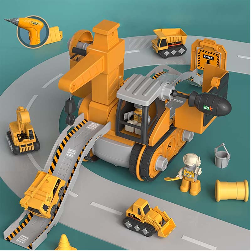 Kids Construction Vehicle Set: Crane Excavator Bulldozer Forklift