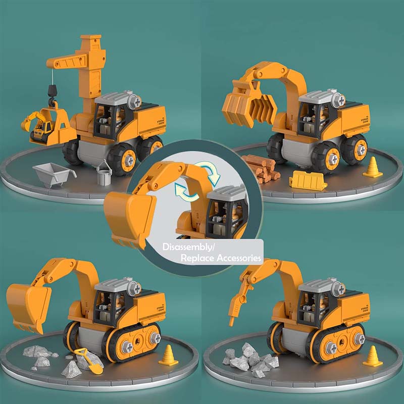 Kids Construction Vehicle Set: Crane Excavator Bulldozer Forklift