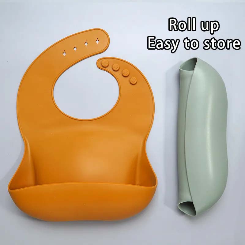 Soft Waterproof Silicone Baby Bib with Food Catcher