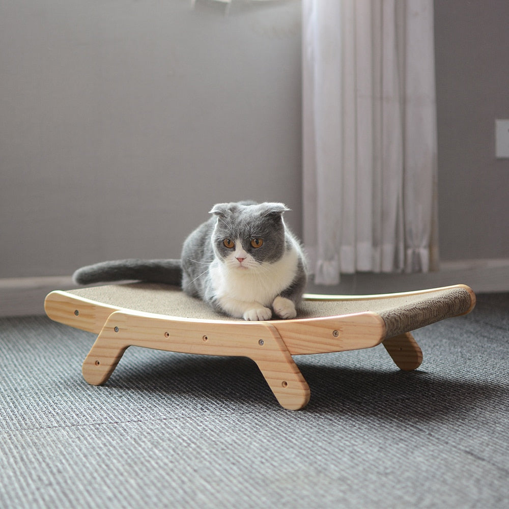 Wooden Cat Scratcher Bed - 3-in-1 Lounge, Post, Toy Zydropshipping