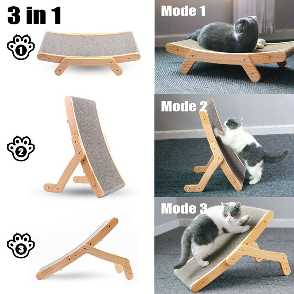 Wooden Cat Scratcher Bed - 3-in-1 Lounge, Post, Toy Zydropshipping