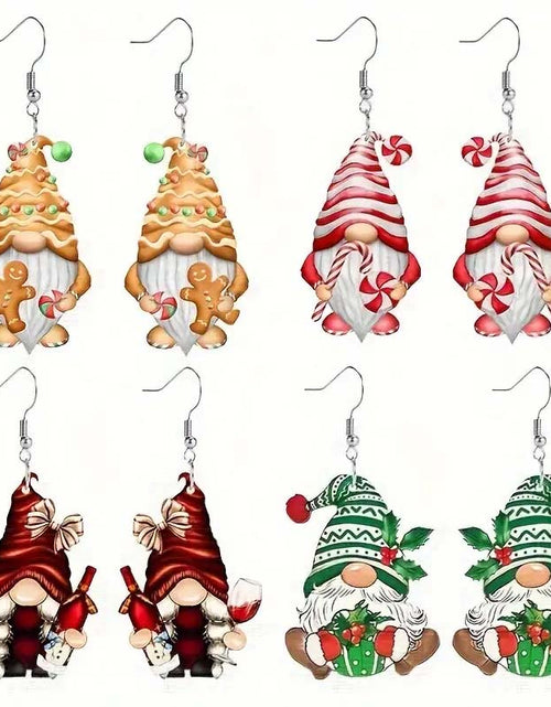 Load image into Gallery viewer, Set of 4 Christmas Gnome Dangle Earrings – Festive Santa Dwarf Design
