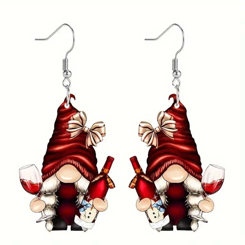 Set of 4 Christmas Gnome Dangle Earrings – Festive Santa Dwarf Design