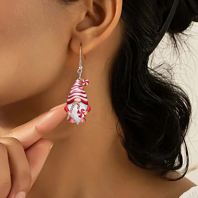 Set of 4 Christmas Gnome Dangle Earrings – Festive Santa Dwarf Design