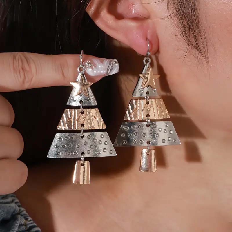 Elegant Zinc Alloy Christmas Tree Dangle Earrings – Perfect Holiday Gift for Her