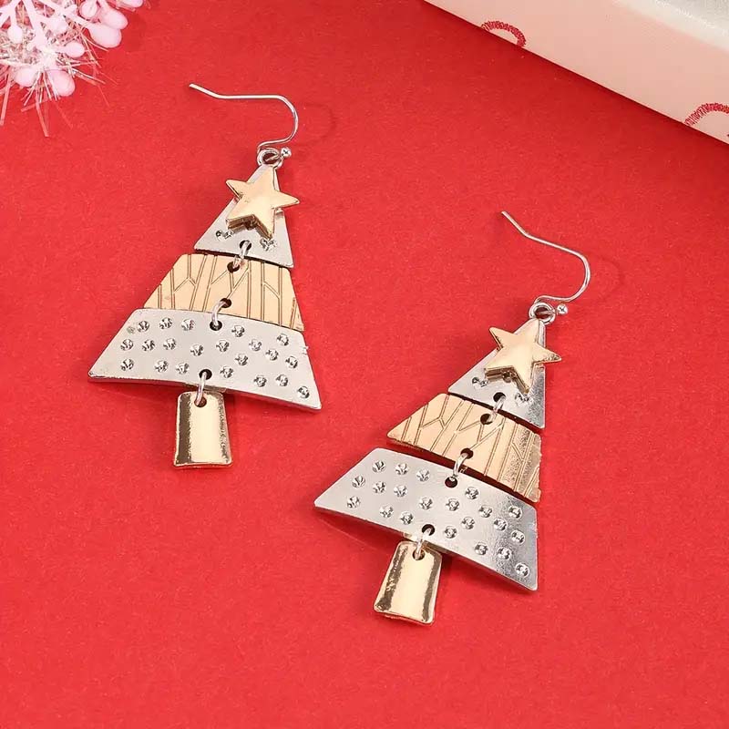 Elegant Zinc Alloy Christmas Tree Dangle Earrings – Perfect Holiday Gift for Her