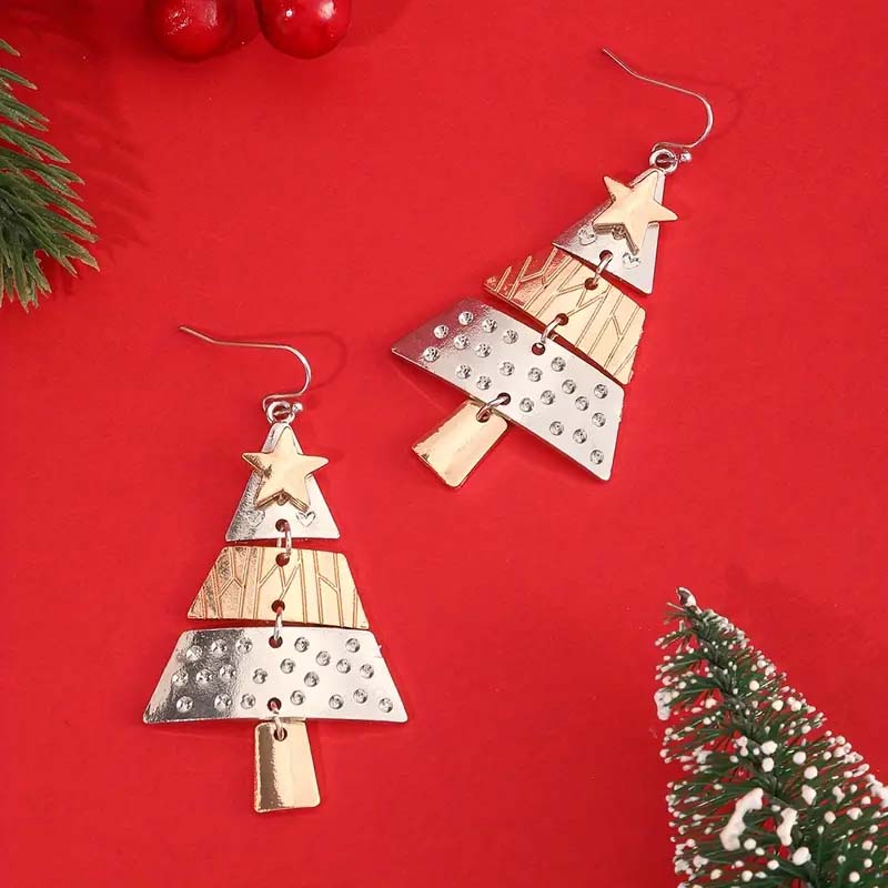 Elegant Zinc Alloy Christmas Tree Dangle Earrings – Perfect Holiday Gift for Her