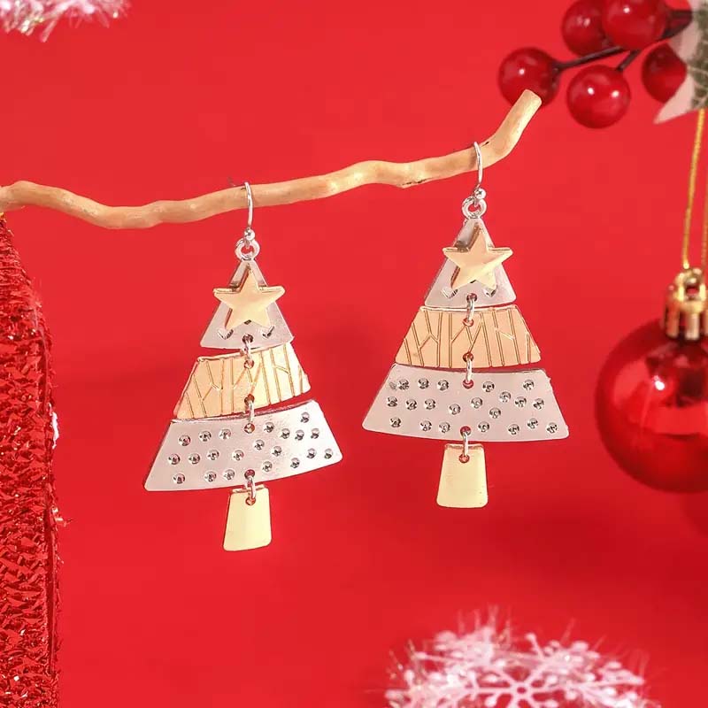 Elegant Zinc Alloy Christmas Tree Dangle Earrings – Perfect Holiday Gift for Her