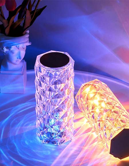 "Rose Diamond Crystal Lamp Duo: RGB, Touch & Remote Control, USB Rechargeable - Living Room, Bedroom, Bar