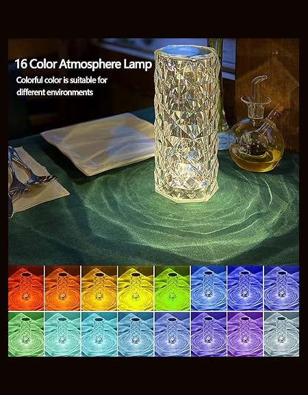 "Rose Diamond Crystal Lamp Duo: RGB, Touch & Remote Control, USB Rechargeable - Living Room, Bedroom, Bar