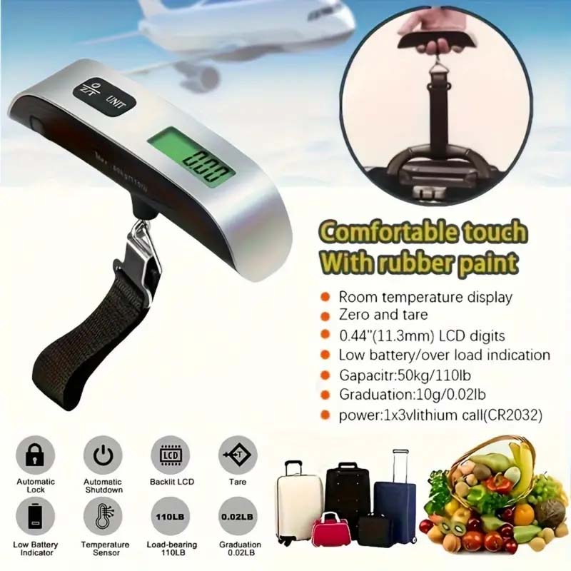 Digital Luggage Scale 110Lb/50Kg - Portable, Battery-Powered, LCD Display