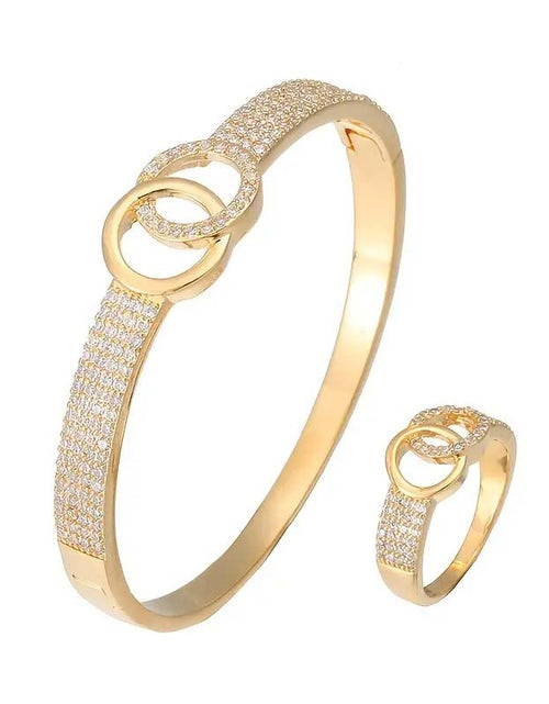 Load image into Gallery viewer, Double Ring Cross Jewelry Set – Zirconia Bangle &amp; Ring Combo
