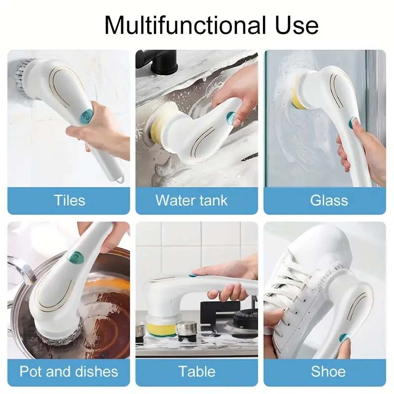 Cordless Electric Scrubber Set - 5 Brush Heads for Multi-Surface Cleaning