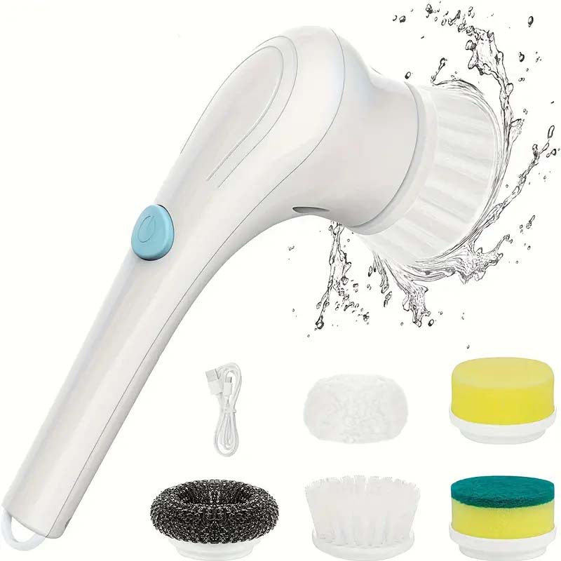 Cordless Electric Scrubber Set - 5 Brush Heads for Multi-Surface Cleaning