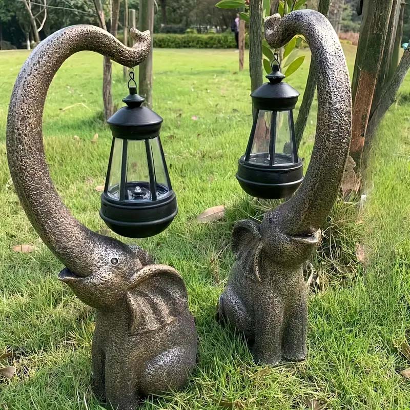 Solar Powered Elephant Statue - Color-Changing LED Garden Decor